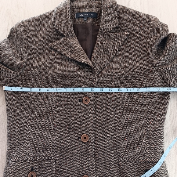 Anne Klein Wool Blazer Brown Tweed Tan Red Herringbone Pockets Lined Size 8 - Picture 9 of 13